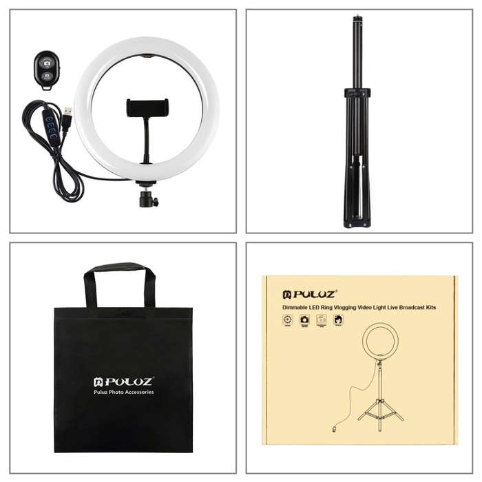 PULUZ 10.2 inch 26cm Light + 1.65m Tripod Mount Curved Surface USB 3 Modes Dimmable Dual Color Te...