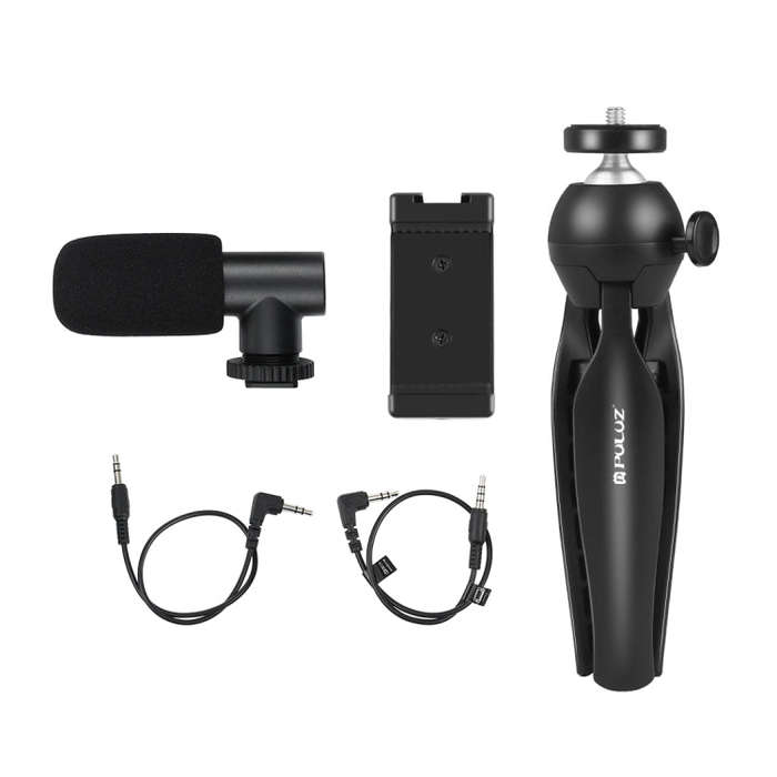 PULUZ Live Broadcast Smartphone Video Vlogger Kits Microphone + Tripod Mount + Phone Clamp Holder...