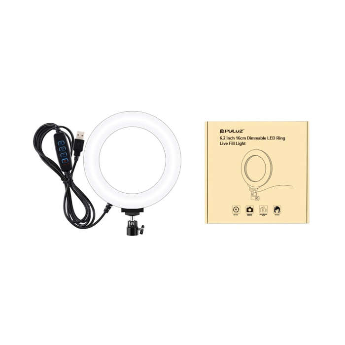 PULUZ 6.2 inch 16cm USB 3 Modes Dimmable LED Ring Vlogging Photography Video Lights with Tripod B...