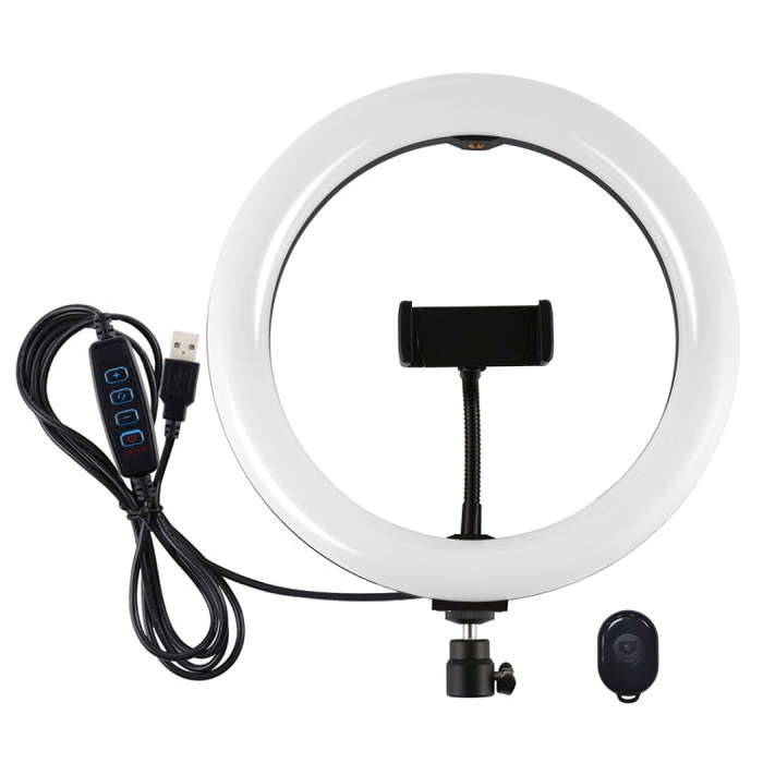 PULUZ 10.2 inch 26cm USB 3 Modes Dimmable Dual Color Temperature LED Curved Diffuse Light Ring Vl...
