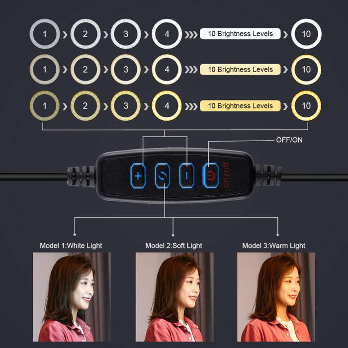 PULUZ 11.8 inch 30cm USB 3 Modes Dimmable Dual Color Temperature LED Curved Diffuse Light Ring Vl...