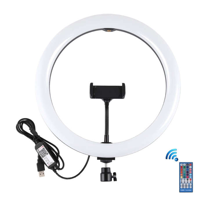 PULUZ 11.8 inch 30cm RGB Dimmable LED Dual Color Temperature LED Curved Diffuse Light Ring Vloggi...