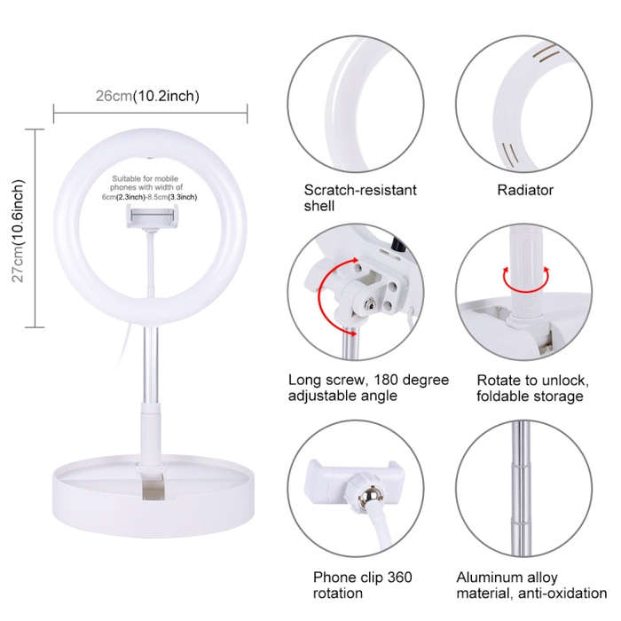 PULUZ 10.2 inch 26cm USB 3 Modes Dimmable Dual Color Temperature LED Curved  Ring Vlogging Selfie...