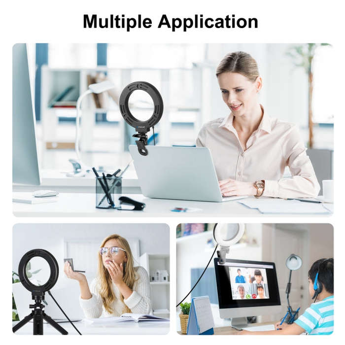 PULUZ 6.2 inch 16cm Ring Selfie Light 3 Modes USB Dimmable Dual Color Temperature LED Curved Vlog...