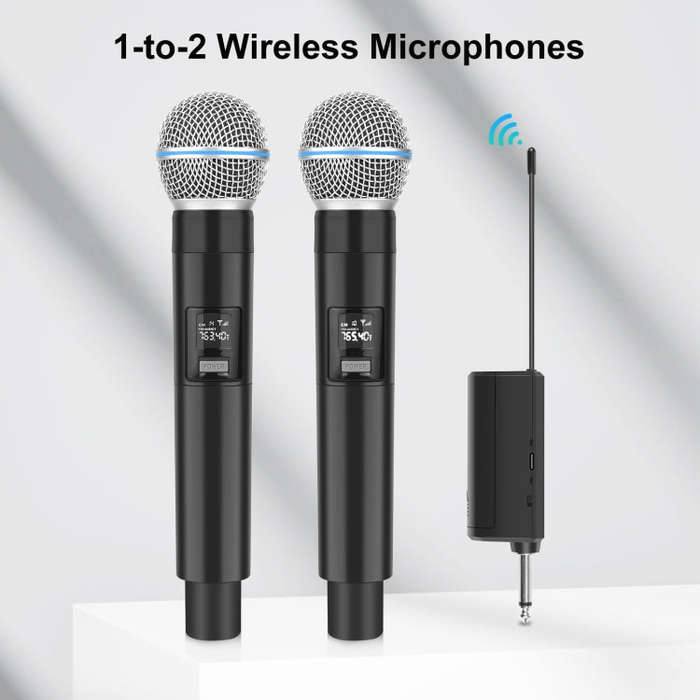 PULUZ 1 To 2 Wireless Microphones with LED Display, 6.35mm Transmitter (Black)