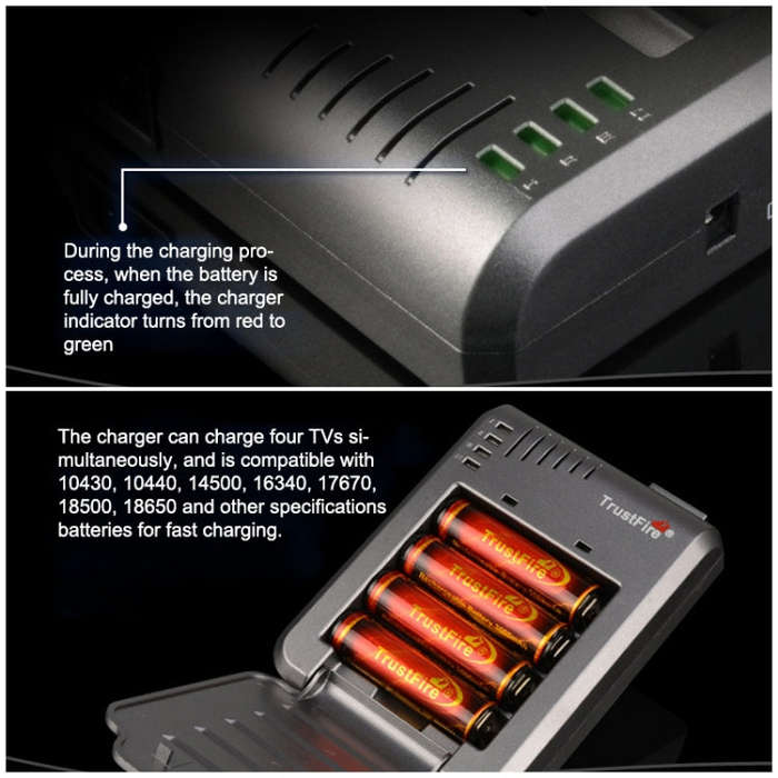TR-003P4 TrustFire 1x4 Universal Cylindrical Li-ion Battery Charger for 10430/ 10440/ 14500/ 1634...