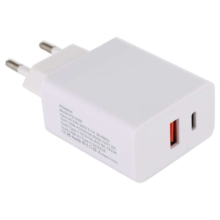 24W PD + QC3.0 Fast Charger Power Adapter Plug Adapter EU Plug