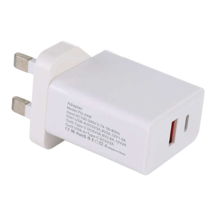 24W PD + QC3.0 Fast Charger Power Adapter Plug Adapter UK Plug