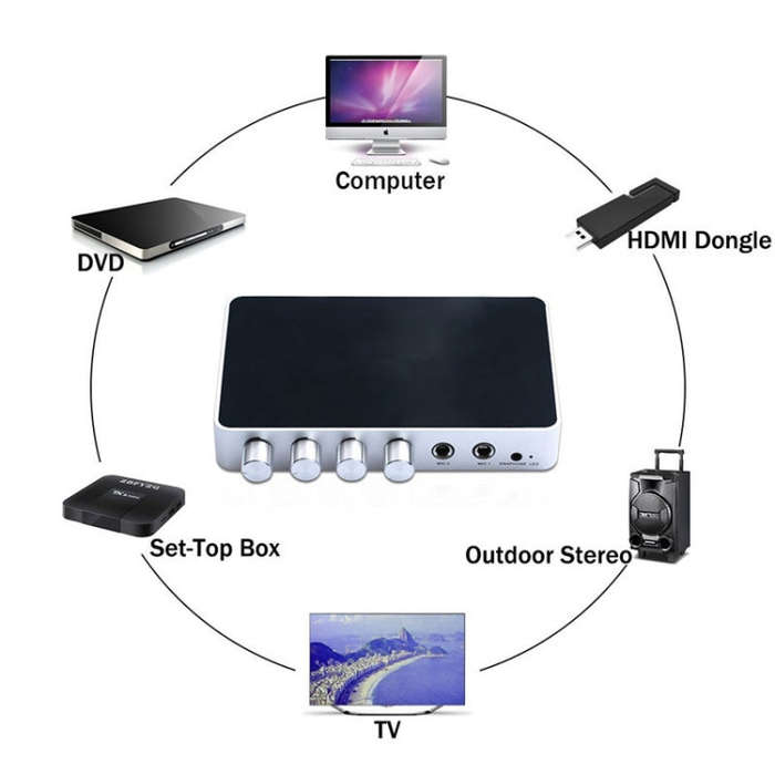 KM200 Portable Digital Stereo Audio Echo System Machine HDMI Karaoke Mixer Amplifier 4K/2K TV PC ...