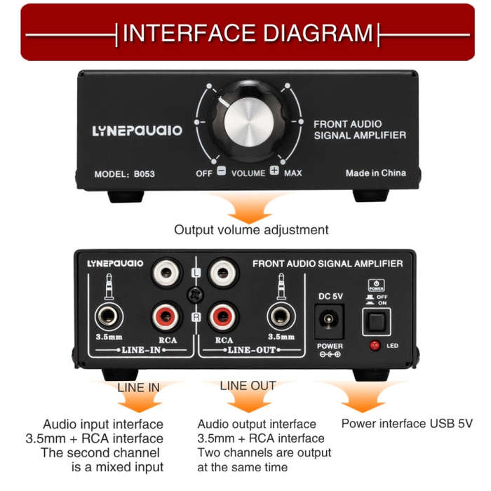 B053 Front Stereo Sound Amplifier Headphone Speaker Amplifier Booster with Volume Adjustment, 2-W...