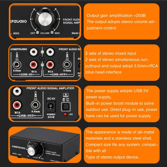 B053 Front Stereo Sound Amplifier Headphone Speaker Amplifier Booster with Volume Adjustment, 2-W...