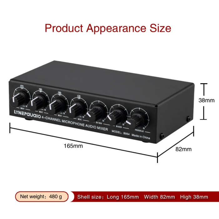 B054 4-Channel Microphone Mixer Support Stereo Output With Reverb Treble And Bass Adjustment, USB...