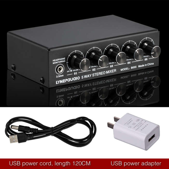 B055 5-Channel Active Stereo Mixer Multi-Channel Mixer with Independent Volume Adjustment  & USB ...