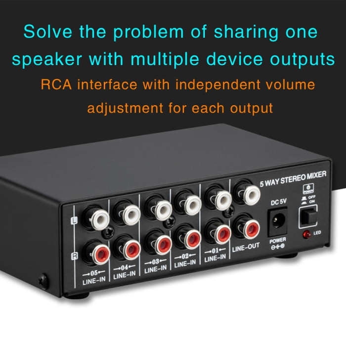 B055 5-Channel Active Stereo Mixer Multi-Channel Mixer with Independent Volume Adjustment  & USB ...
