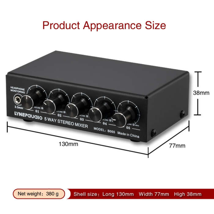 B055 5-Channel Active Stereo Mixer Multi-Channel Mixer with Independent Volume Adjustment  & USB ...