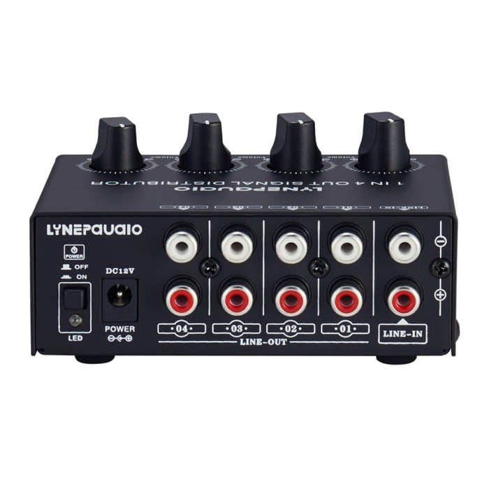 1-In 4-Out Front Stereo Signal Amplifier, Independent Output Volume Adjustment RCA Interface No L...