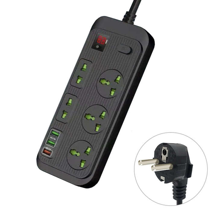 T17 3000W High-power 24-hour Smart Timing Socket QC3.0 USB Fast Charging Power Strip Socket, Cabl...