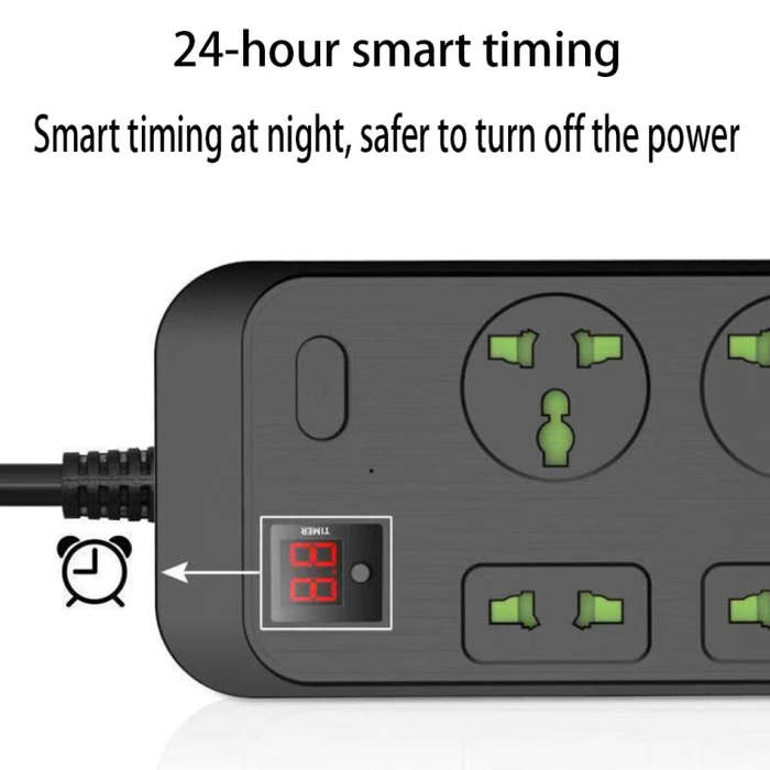 T17 3000W High-power 24-hour Smart Timing Socket QC3.0 USB Fast Charging Power Strip Socket, Cabl...