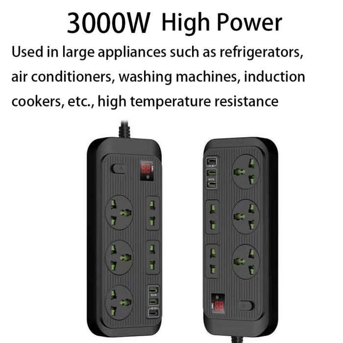 T17 3000W High-power 24-hour Smart Timing Socket QC3.0 USB Fast Charging Power Strip Socket, Cabl...