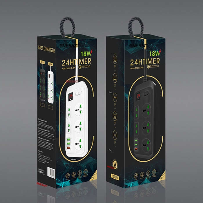 T17 3000W High-power 24-hour Smart Timing Socket QC3.0 USB Fast Charging Power Strip Socket, Cabl...