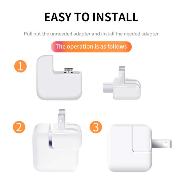2 PCS XJ01 Power Adapter for iPad 10W 12W Charger & MacBook Series Charger, US Plug