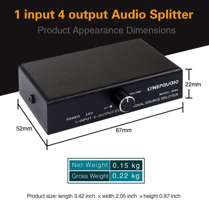 1 In 4 Out Audio Frequency Signal Splitter Distribute Device, Non Consumption, 3.5mm Interface Ou...