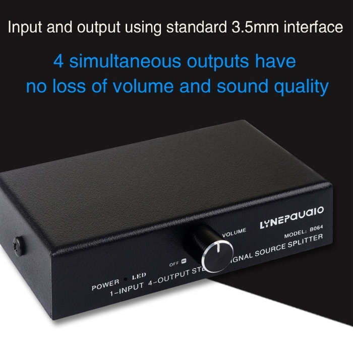 1 In 4 Out Audio Frequency Signal Splitter Distribute Device, Non Consumption, 3.5mm Interface Ou...