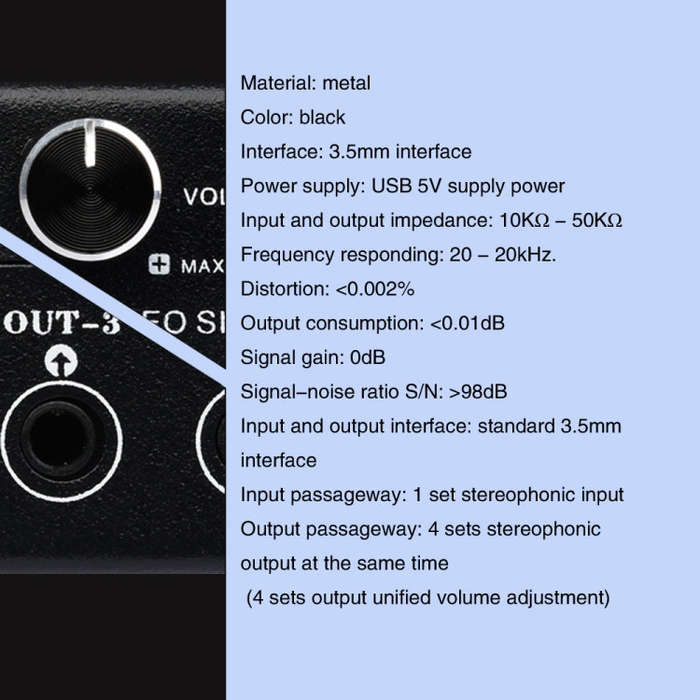 1 In 4 Out Audio Frequency Signal Splitter Distribute Device, Non Consumption, 3.5mm Interface Ou...