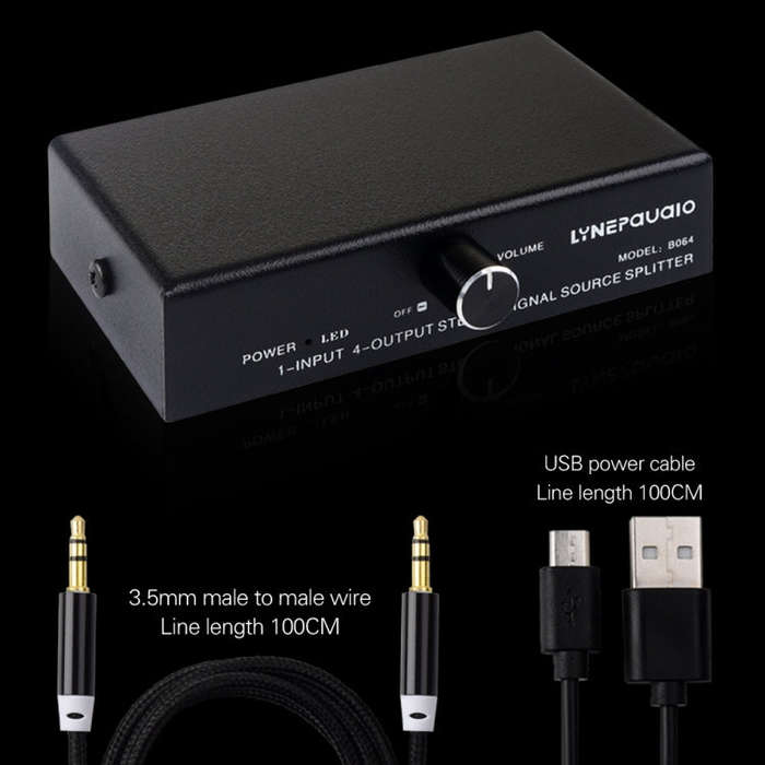 1 In 4 Out Audio Frequency Signal Splitter Distribute Device, Non Consumption, 3.5mm Interface Ou...