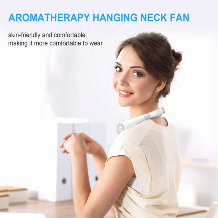 Aromatherapy Leafless Cooling Hanging Neck Fan Mini USB Portable Fan(White)