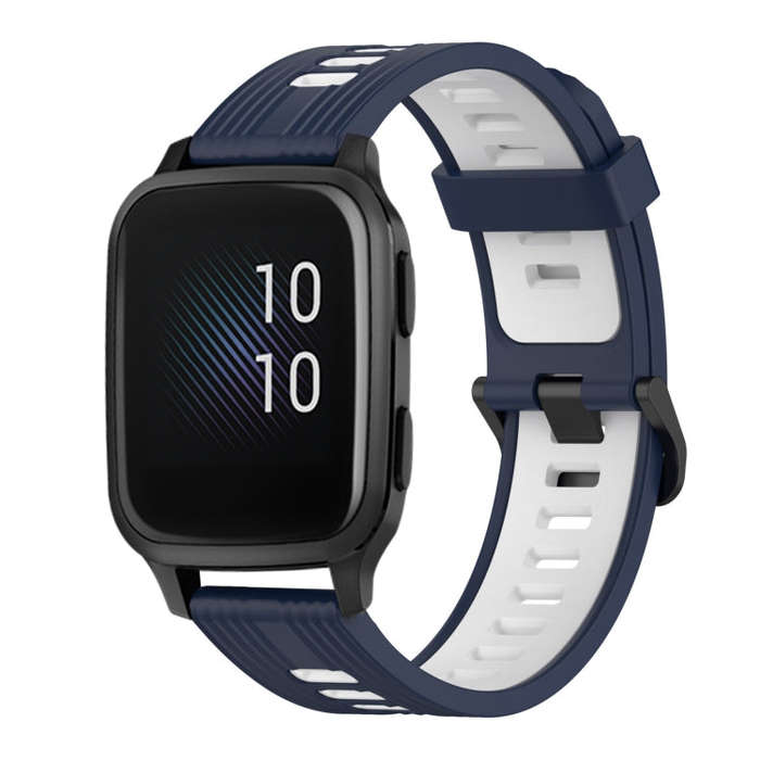 For Garmin Venu sq 20mm Vertical Pattern Two-Color Silicone Watch Band(Dark Blue+White)