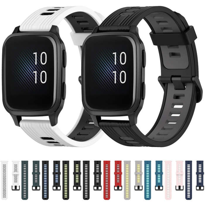 For Garmin Venu sq 20mm Vertical Pattern Two-Color Silicone Watch Band(Black+Blue)