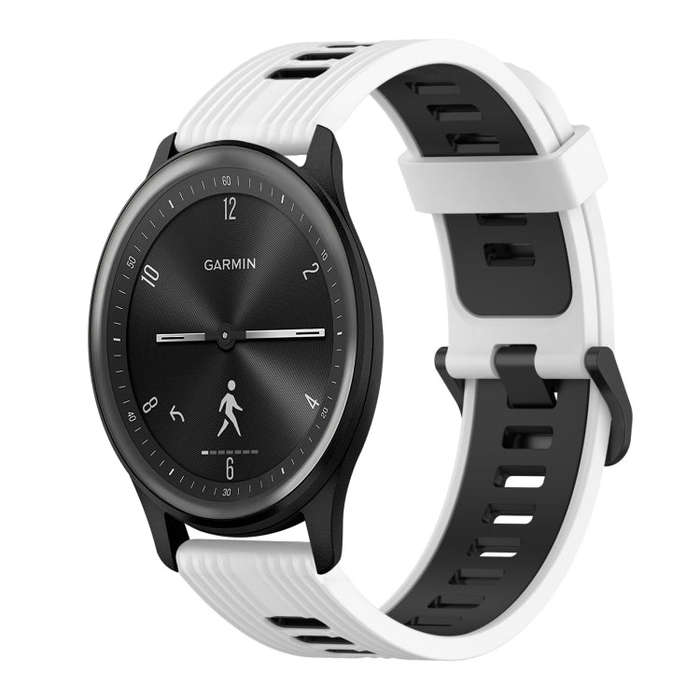 For Garmin Vivomove Sport 20mm Vertical Pattern Two-Color Silicone Watch Band(White+Black)