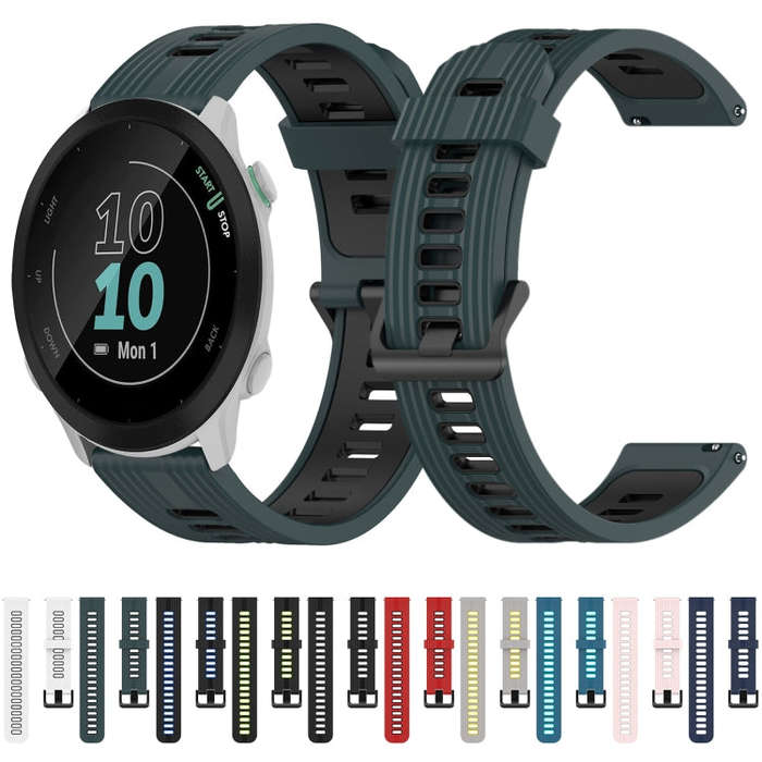 For Garmin Forerunner 55 20mm Vertical Pattern Two-Color Silicone Watch Band(Black+Grey)