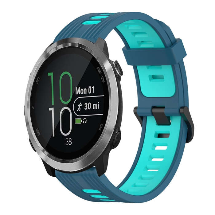 For Garmin Forerunner 645 20mm Vertical Pattern Two-Color Silicone Watch Band(Blue+Water Duck)