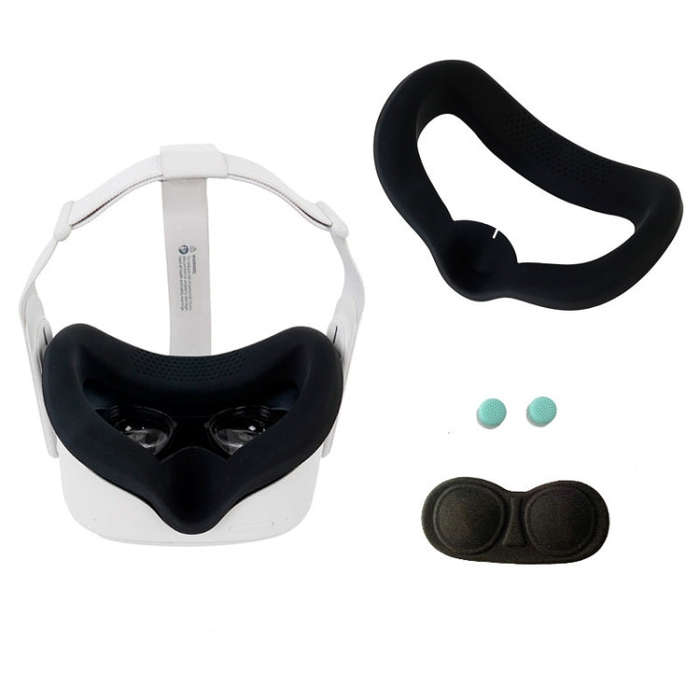 JD-391215 Suitable for Quest 2 Generation VR Eye Mask Silicone Cover + Lens Cover Set(black)