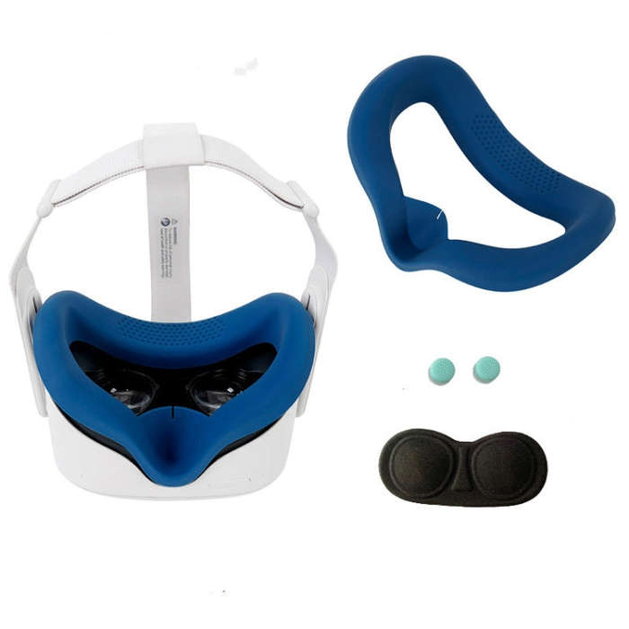 JD-391215 Suitable for Quest 2 Generation VR Eye Mask Silicone Cover + Lens Cover Set(Navy blue)