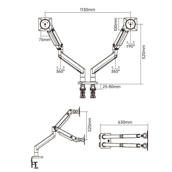 NORTH BAYOU NB G32 Aluminum Alloy Dual Monitor Mount Gas Spring Arm Full Motion Holder for 22- 32...