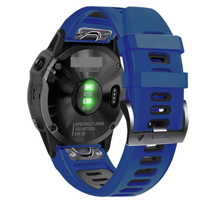 For Garmin Fenix 7X 26mm Silicone Sports Two-Color Watch Band(Midnight Blue+Black)