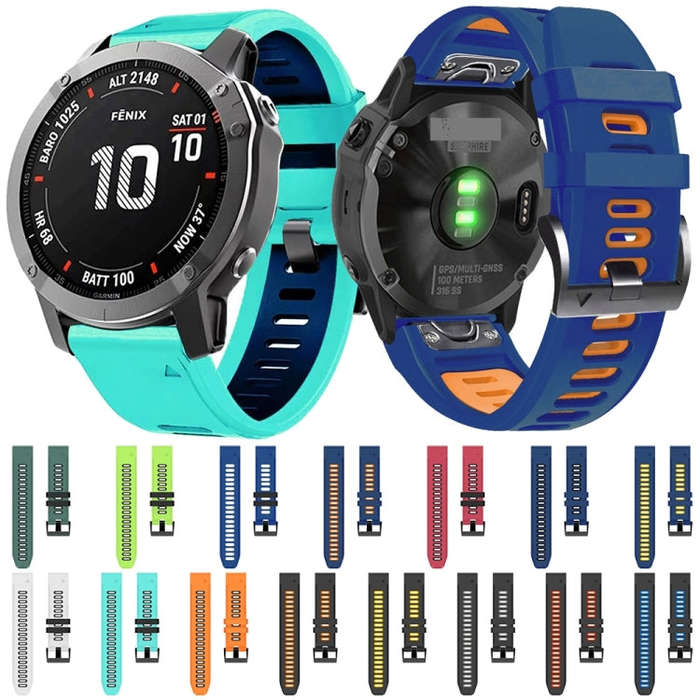 For Garmin Fenix 5X 26mm Silicone Sports Two-Color Watch Band(Black+Sky Blue)