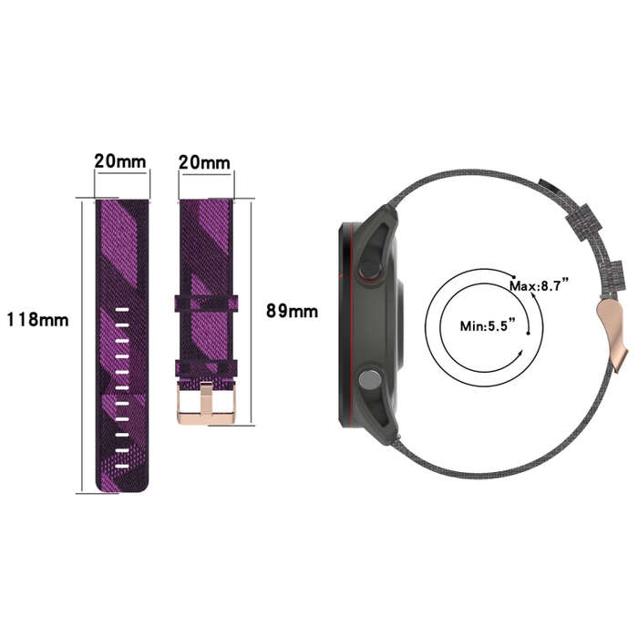 For Garmin Vivomove 20mm Nylon Woven Watch Band(Pink)
