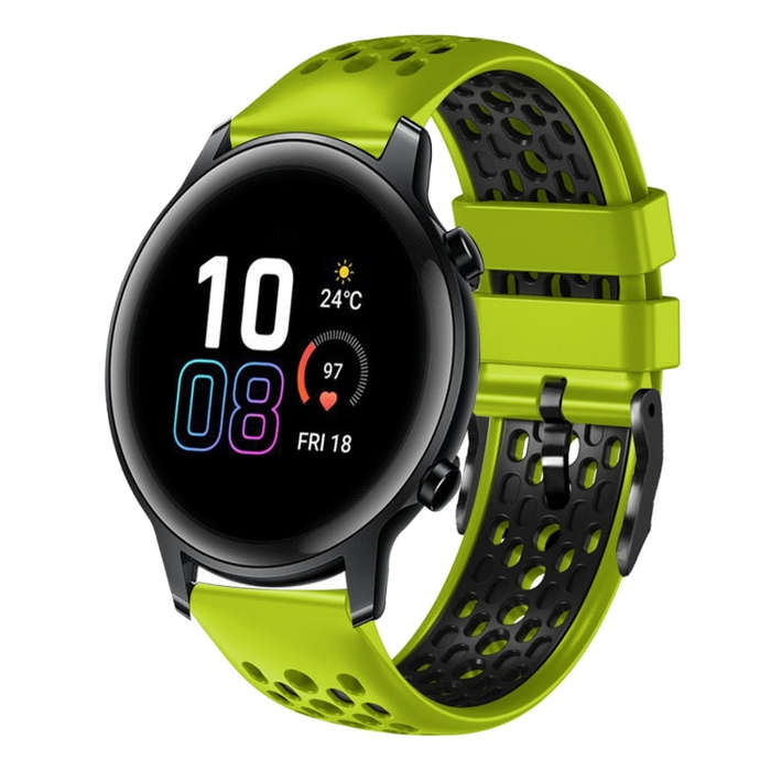 For Honor Magic Watch 2 46mm 22mm Two-Color Breathable Silicone Watch Band(Lime+Black)