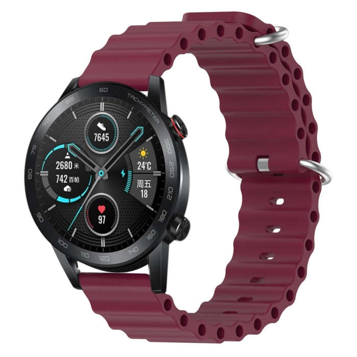 For Honor Magic Watch 2 46mm 22mm Ocean Style Silicone Solid Color Watch Band(Wine Red)