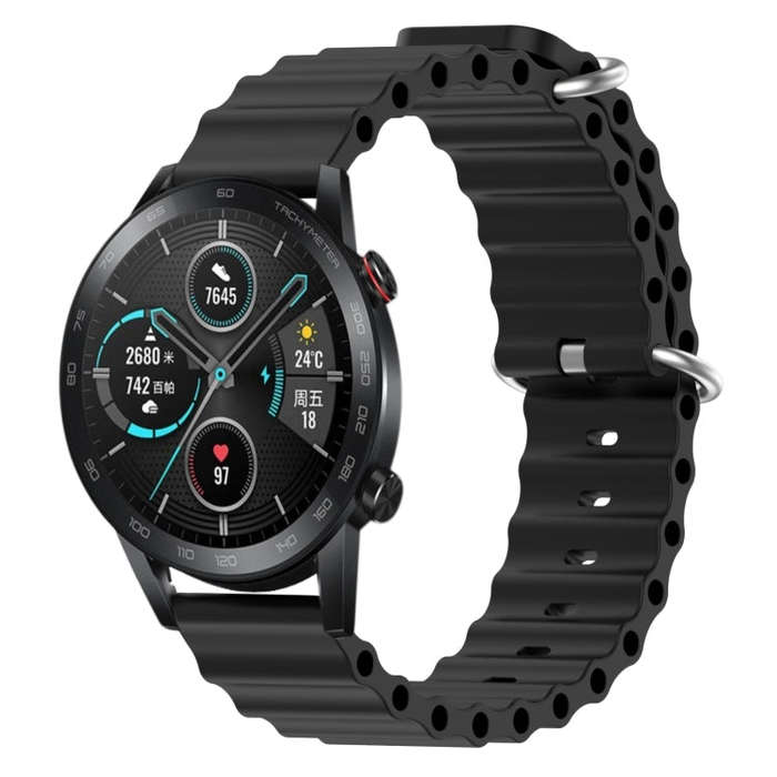 For Honor MagicWatch2 42mm 20mm Ocean Style Silicone Solid Color Watch Band(Black)