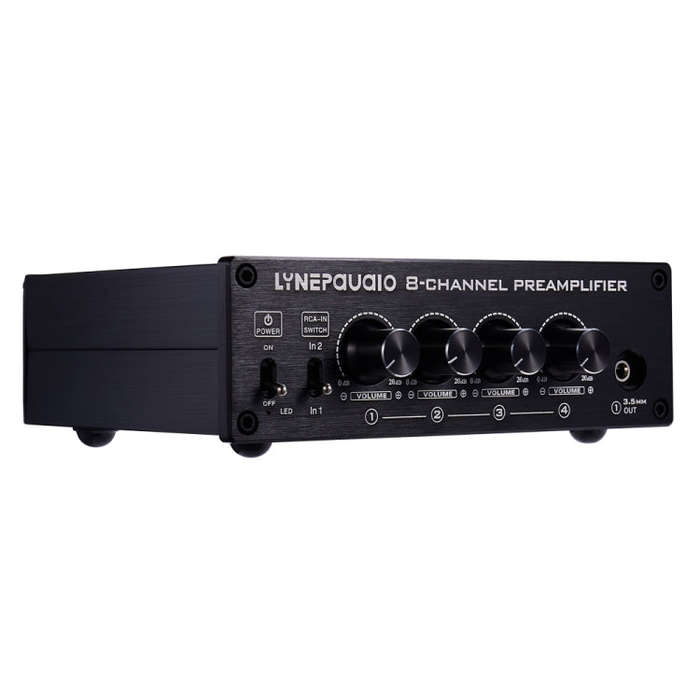 2 in 8 out Switcher Pre-Amplifier Speaker Distributor Signal Booster with Volume Control And Earp...