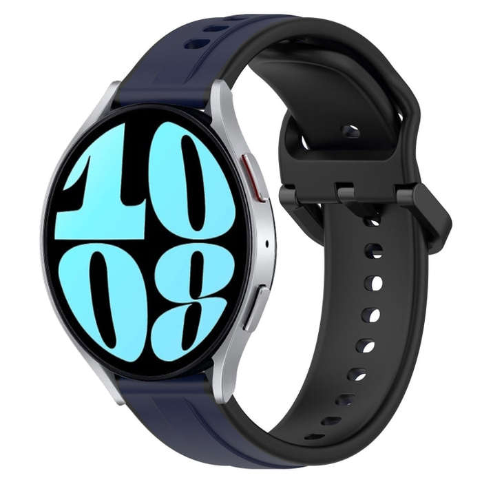 For Samsung Galaxy Watch 6 44mm 20mm Convex Loop Two-Color Silicone Watch Band(Midnight Blue + Bl...