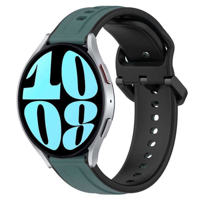 For Samsung Galaxy Watch 6 40mm 20mm Convex Loop Two-Color Silicone Watch Band(Olive Green + Black)