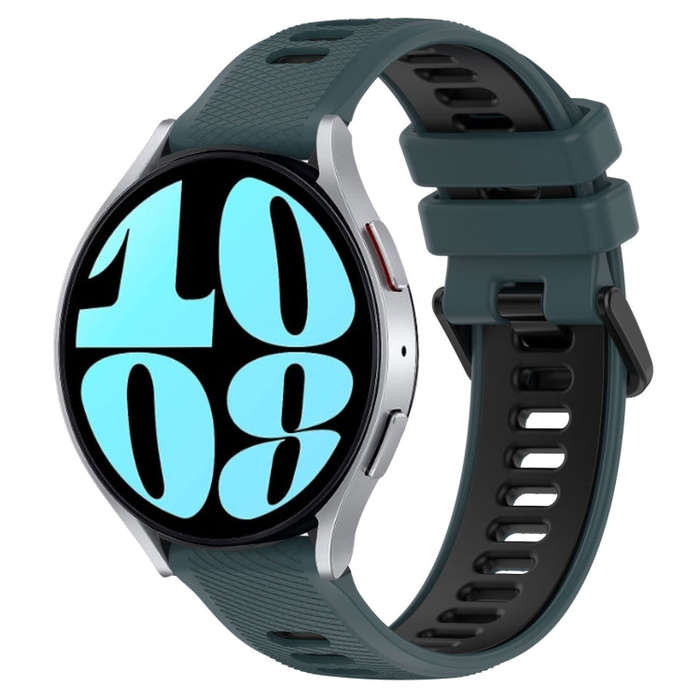 For Samsung Galaxy Watch 6 44mm 20mm Sports Two-Color Silicone Watch Band(Olive Green + Black)