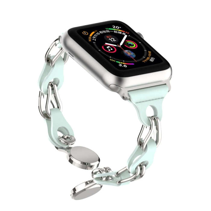 For Apple Watch 2 38mm Hollow Leather Chain Magnetic Buckle Watch Band(Blue)