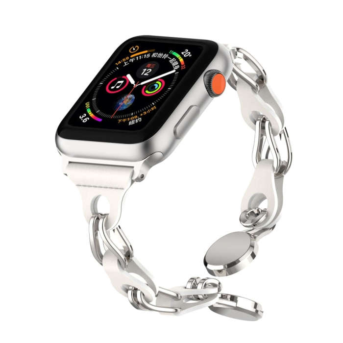 For Apple Watch 42mm Hollow Leather Chain Magnetic Buckle Watch Band(White)